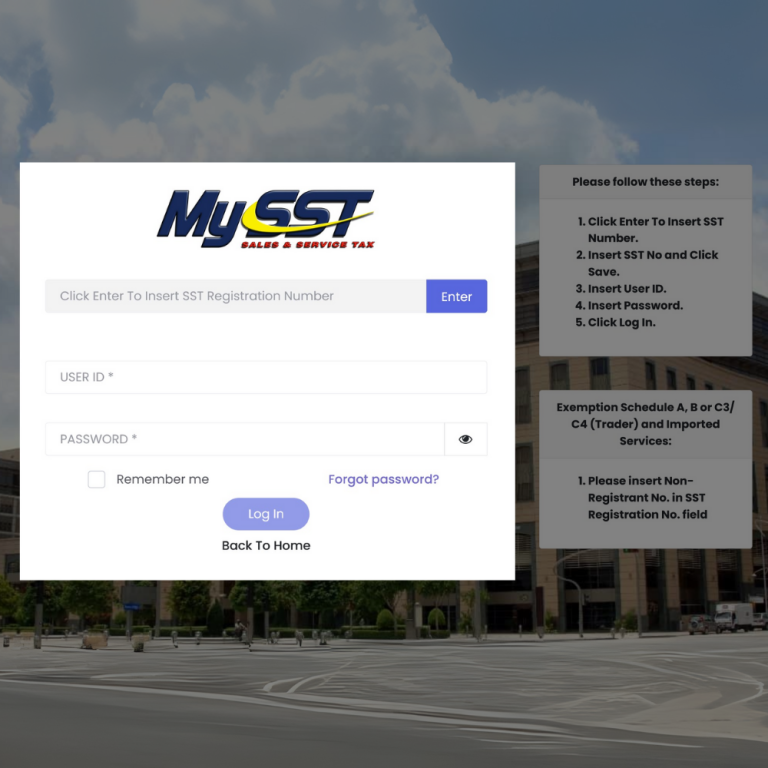 Login page of MySST portal for SST submission in Malaysia