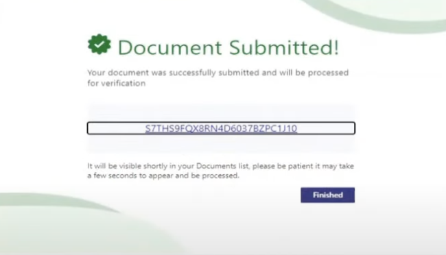 Screenshot of MyInvois Portal confirmation page showing successful e-Invoice submission and processing notification.