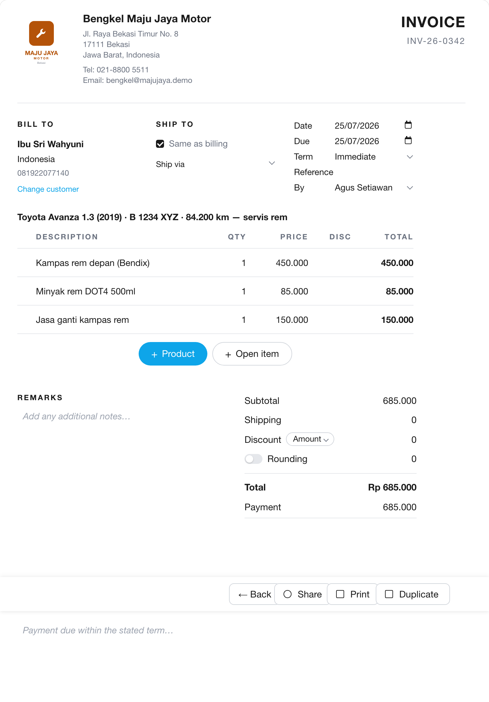 Invoice yang ngerti bengkel
