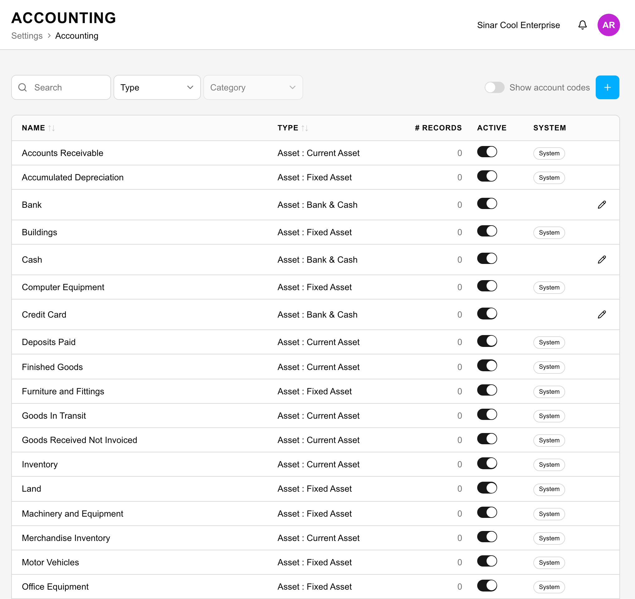 Chart of Accounts