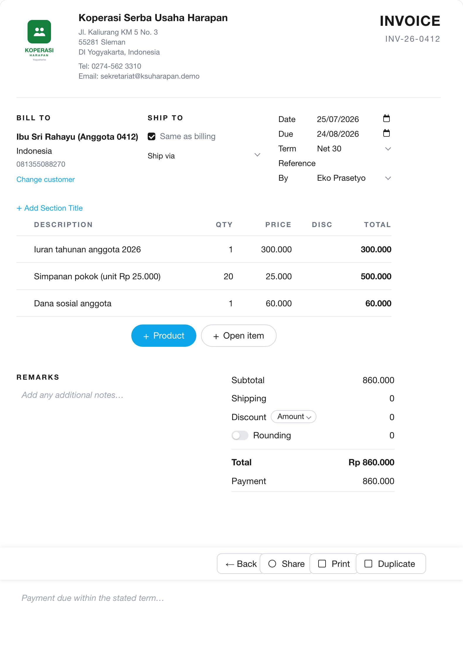 Iuran jadi invoice — bukan catatan di buku