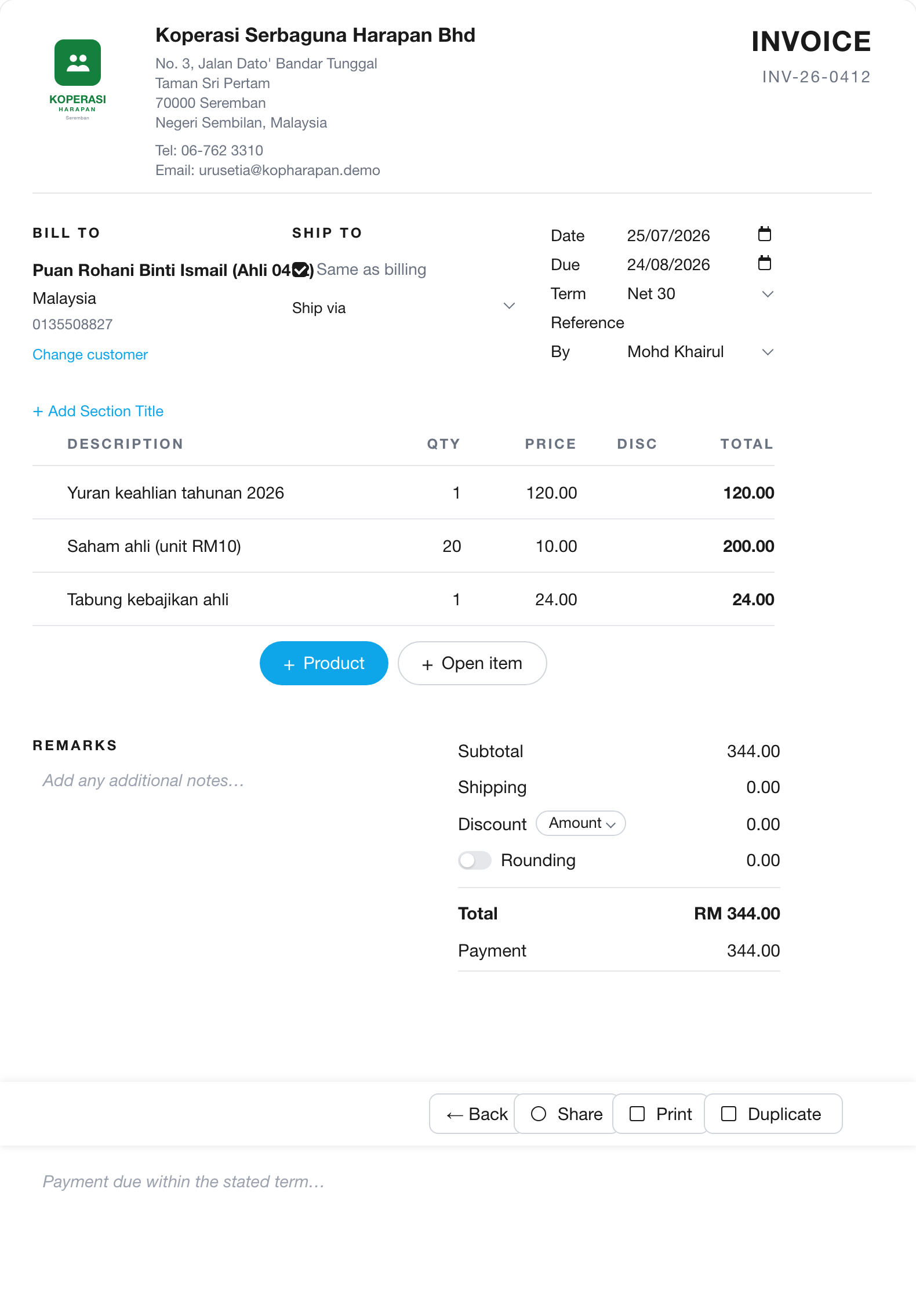 Yuran jadi invois — bukan tanda dalam buku
