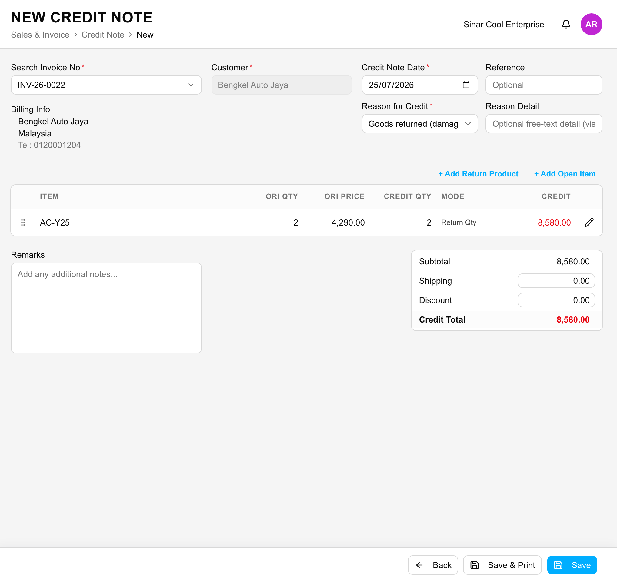 Credit Note