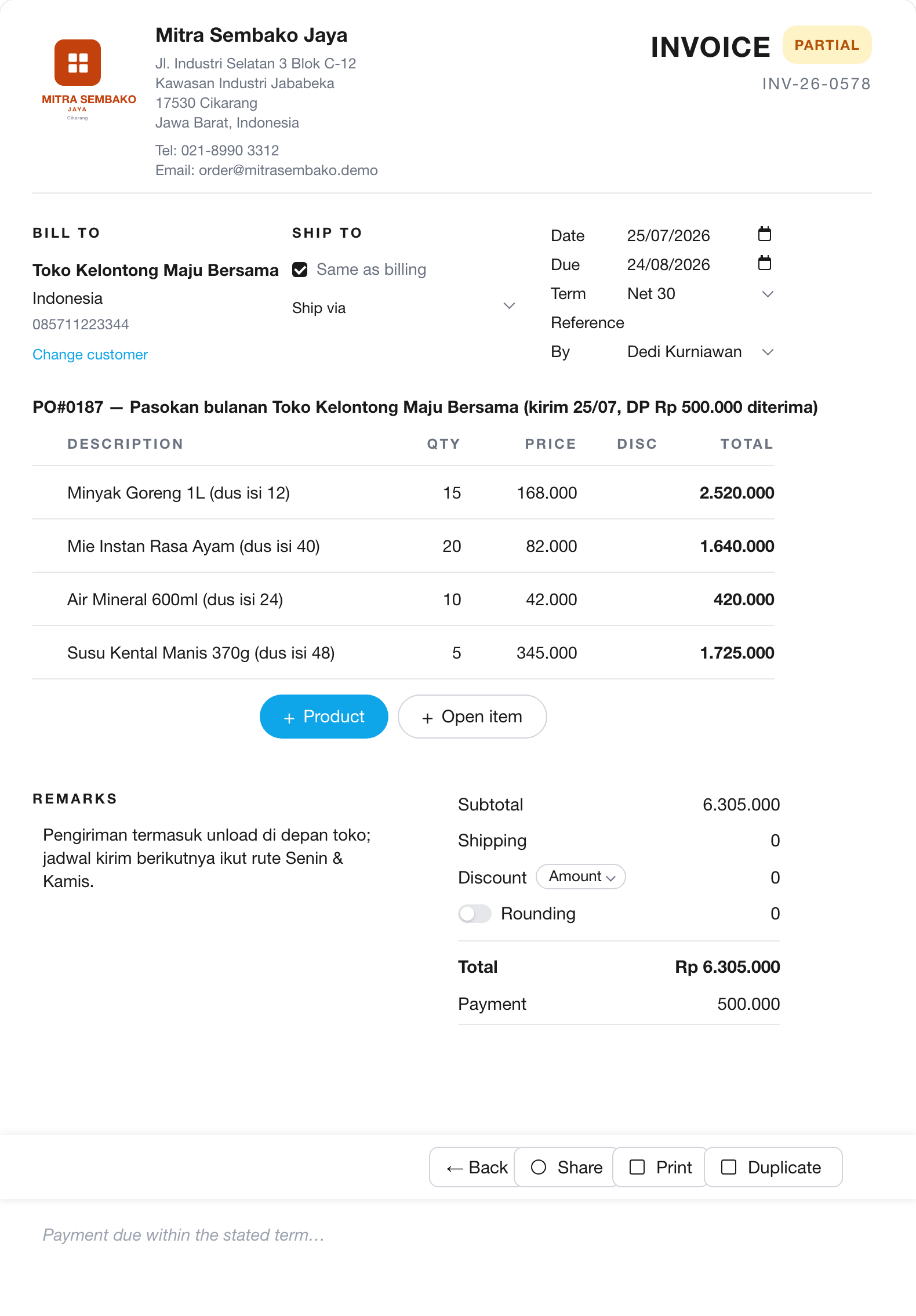 Invoice dan surat jalan sekali jalan — bukti kirim, bukti terima