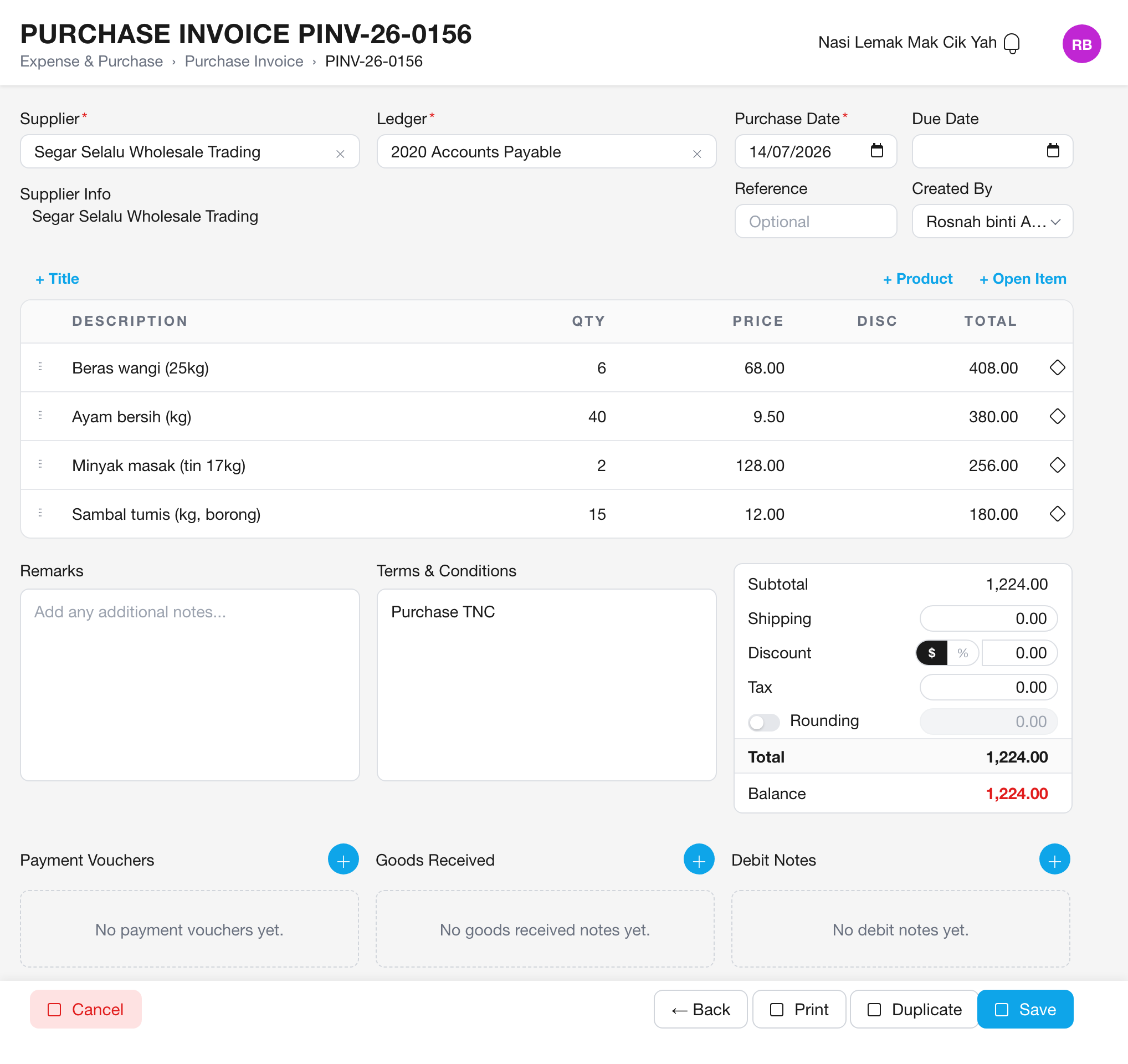 Ingredient prices go up and down, cost gets recorded automatically