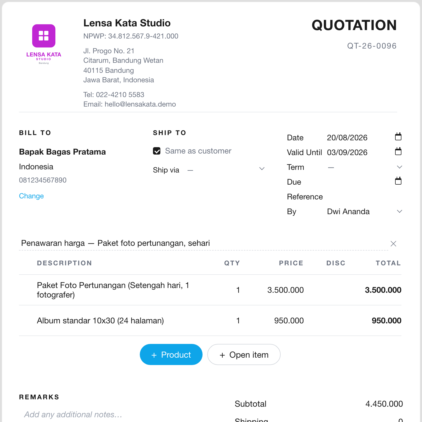 Penawaran di WhatsApp, satu tap jadi invoice