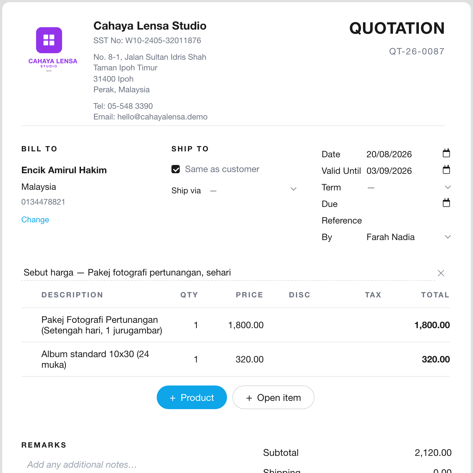 Sebut harga di WhatsApp, satu tap jadi invois