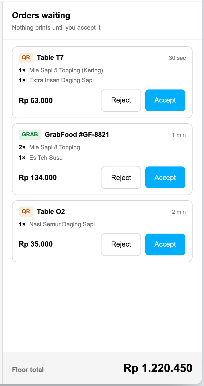 Tempel kode QR — antrean pesan sendiri