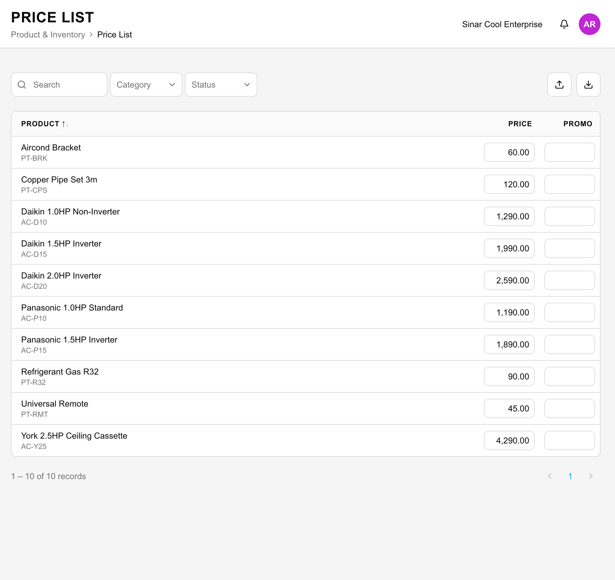 Price List