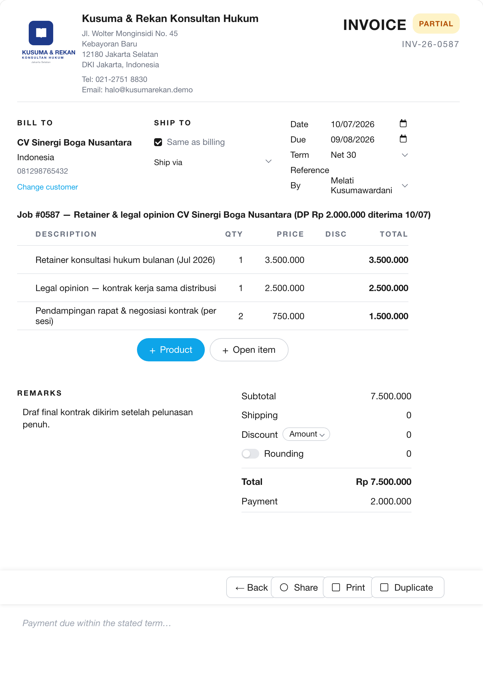 Retainer nagih sendiri, tanggal sama, tiap bulan