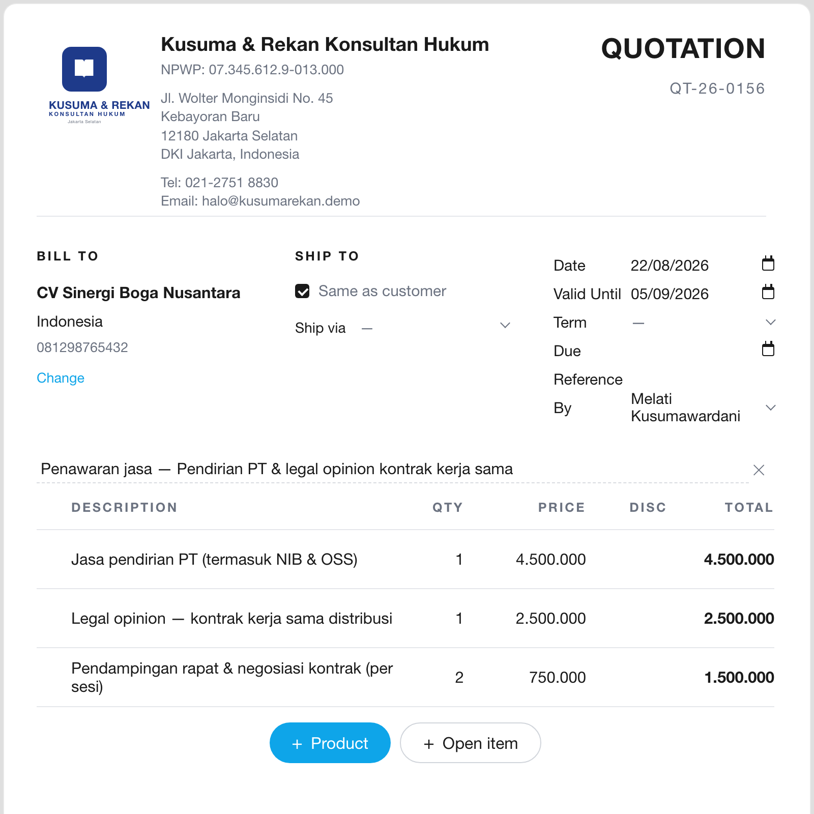 Klien bilang oke di WhatsApp — penawaran langsung jadi invoice hari itu juga