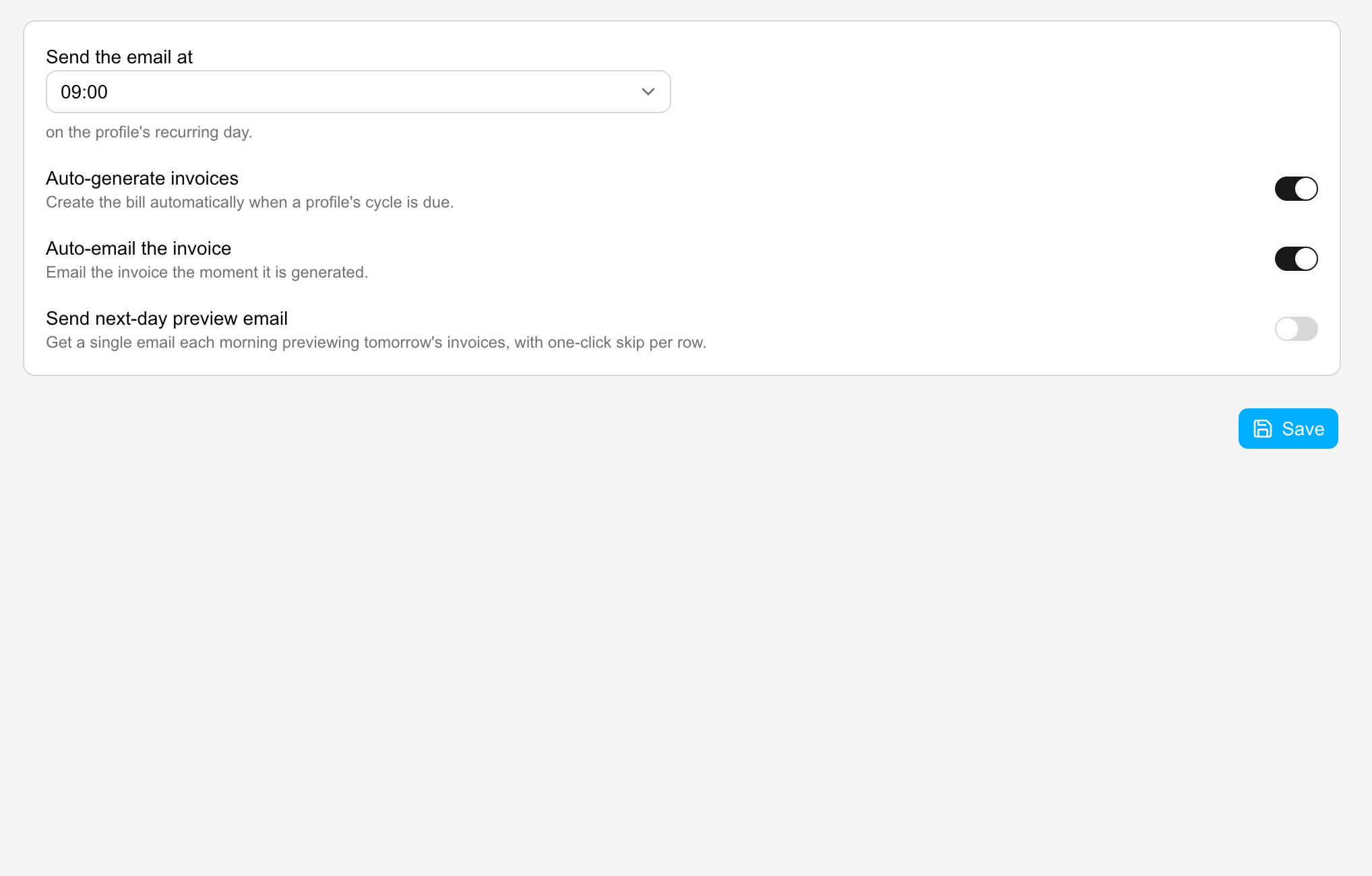 Next-day preview email setting