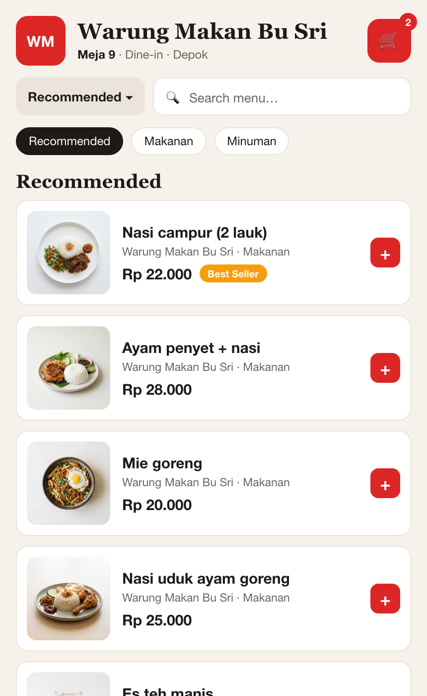Pelanggan pesan sendiri — dapur langsung terima