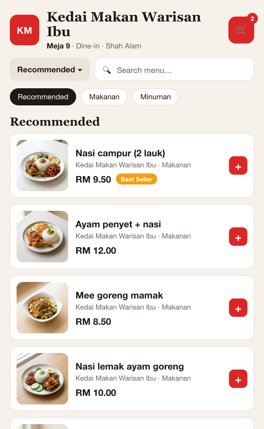 Pelanggan order sendiri — dapur terus dapat