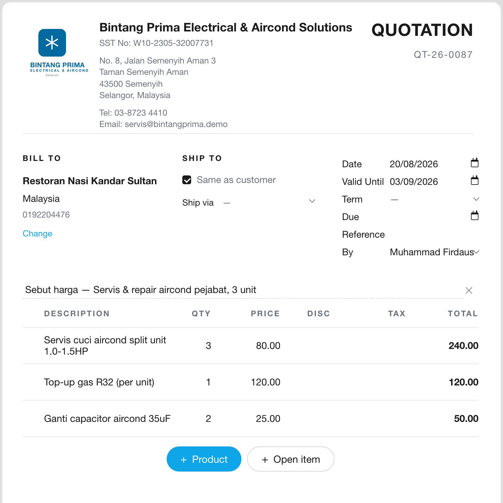 Quote from the driver's seat, straight into an invoice