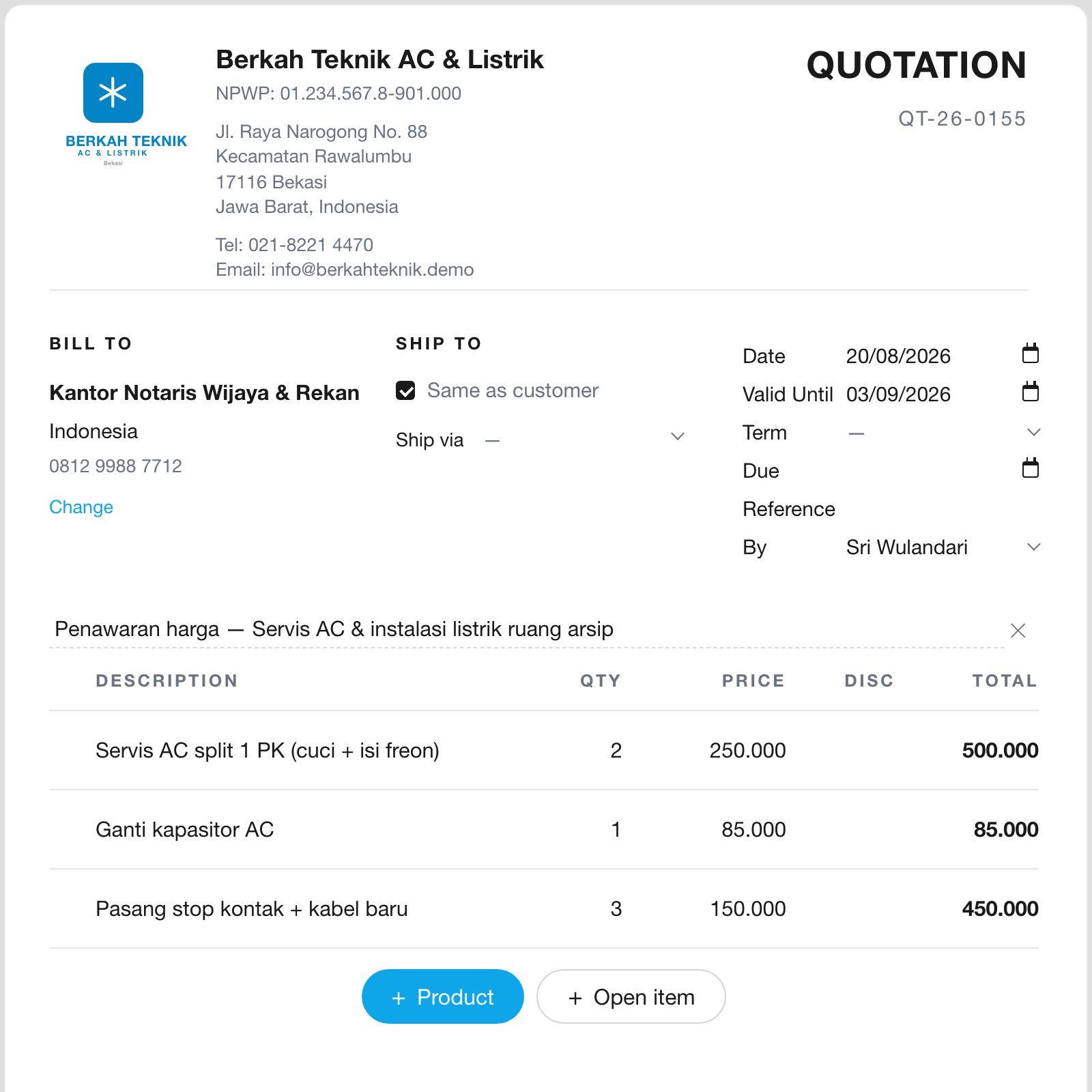 Bikin penawaran dari jok mobil, langsung jadi invoice