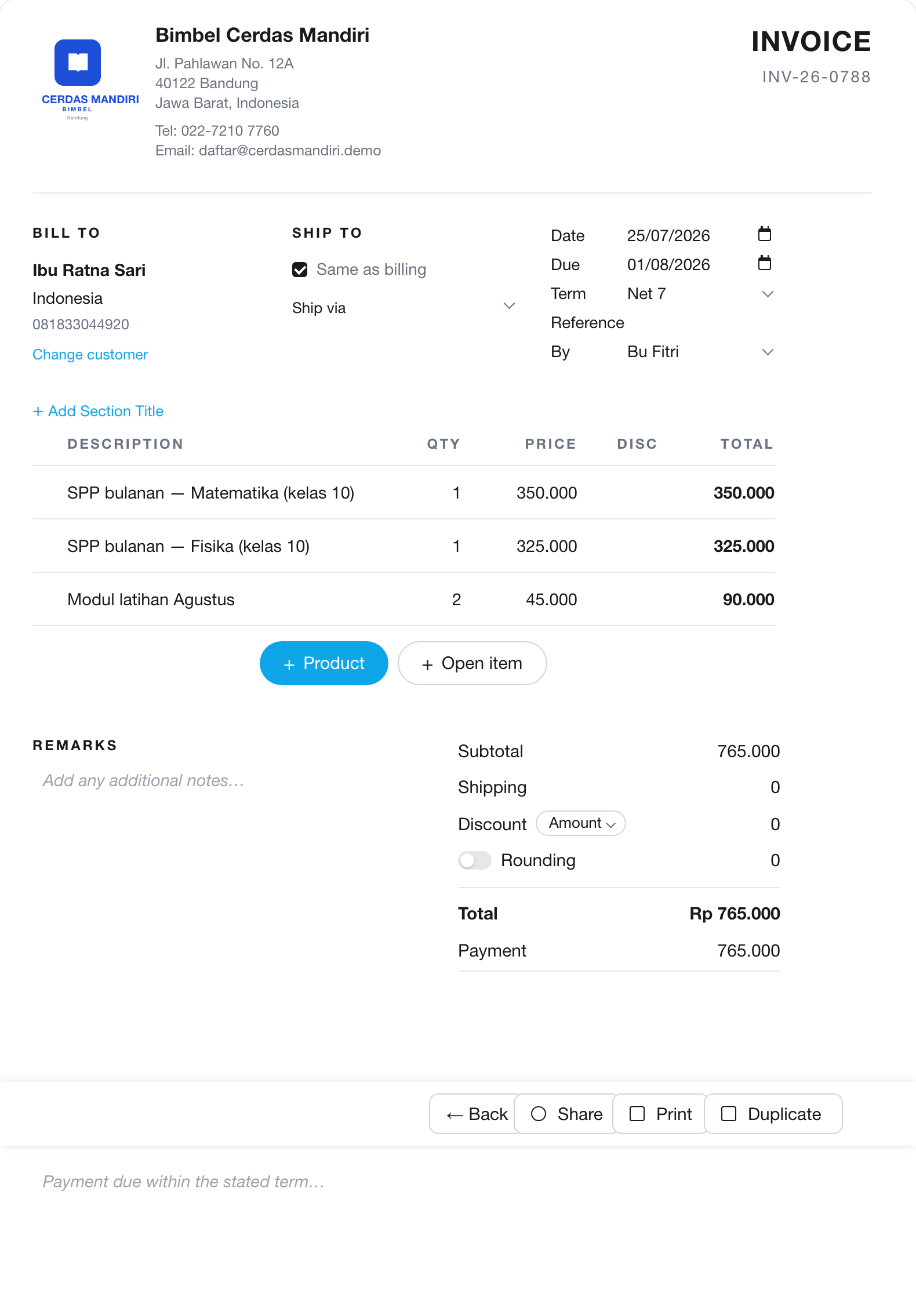 Invoice murid jalan sendiri, bukan kamu