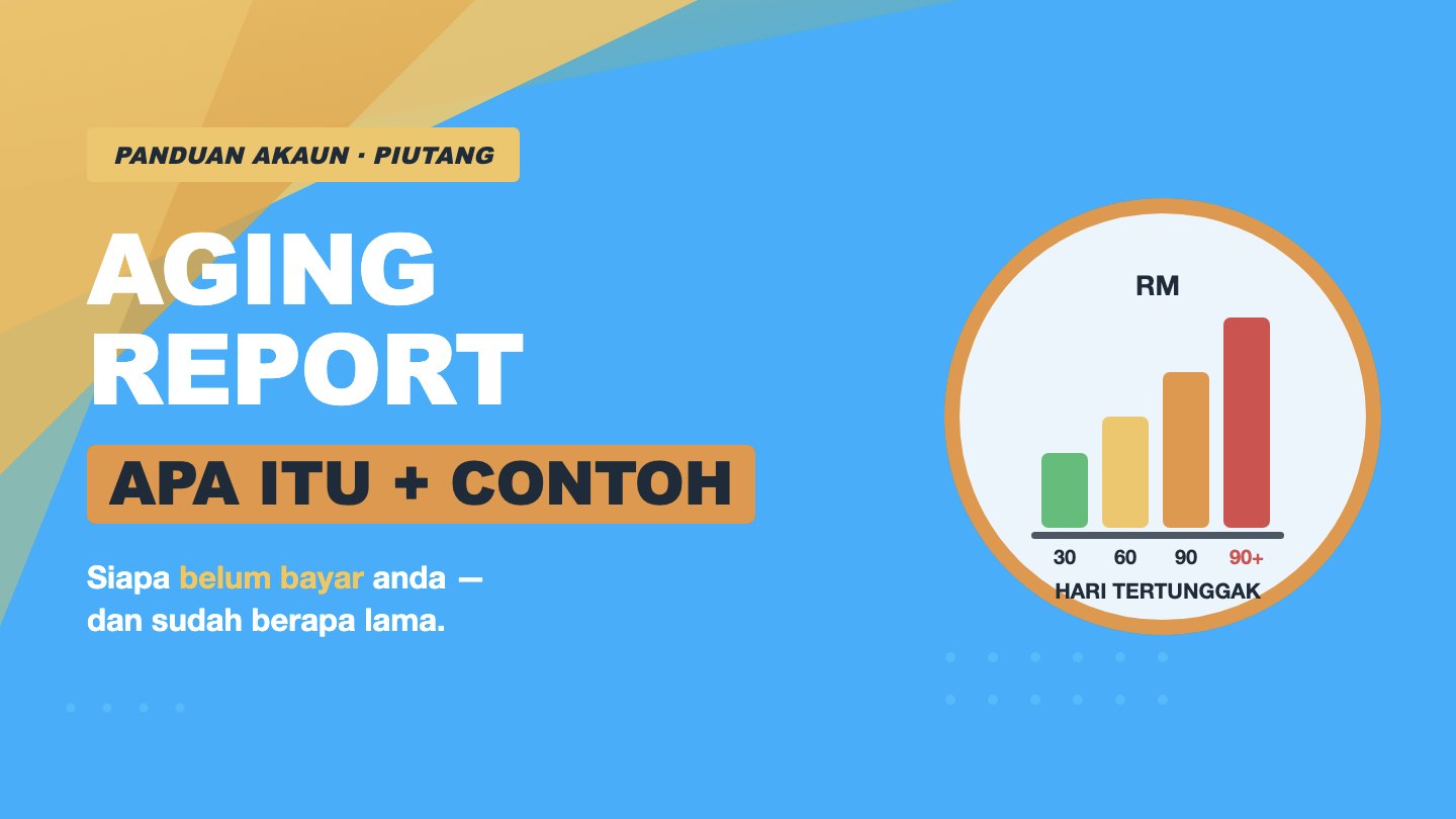 Aging report: bucket 0-30, 31-60, 61-90 dan 90+ hari tertunggak dalam RM