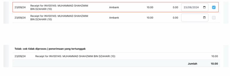Cek yang belum ditebus pada 23 September 2024 dan belum diproses oleh bank
